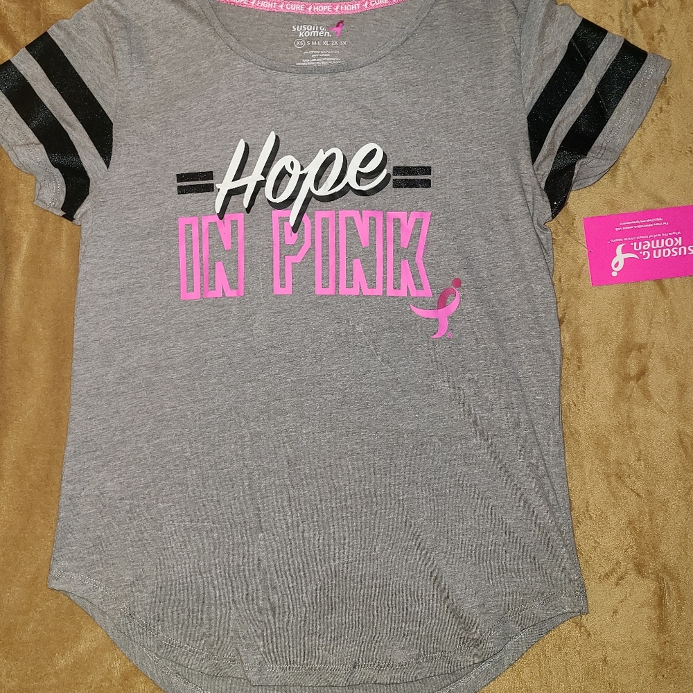 Ladies Gray Breast Cancer Awareness Tee